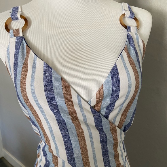 Striped brown and blue wide leg jumpsuit, M - Picture 4 of 8